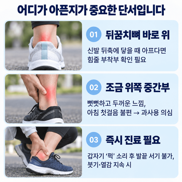 아킬레스건 부착부와 중간 부위 통증 위치별 특징